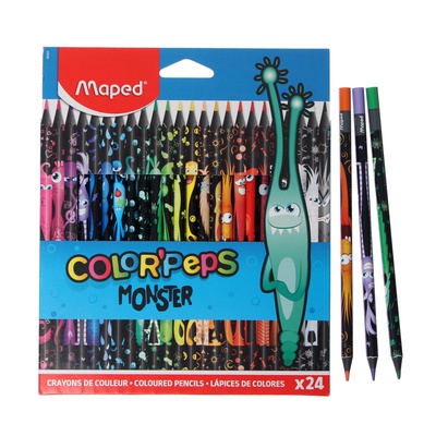 Цветные карандаши 24 цвета MAPED Color'Peps Black Monster, пластиковые