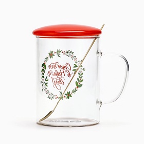 Кружка новогодняя с ложкой и крышкой «Счастья в Новом году», 470 мл