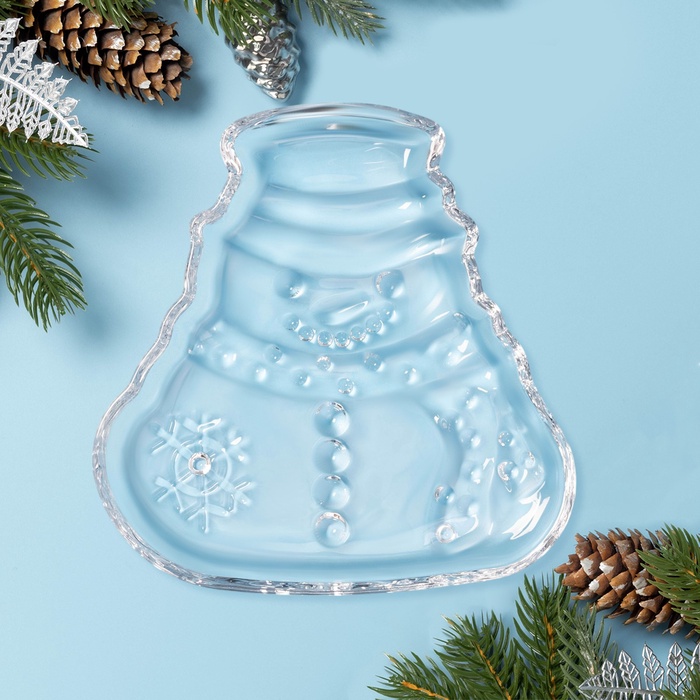 Блюдо «Новогоднее чудо. Снеговик», 16.7×16.4×2.3 см, стекло, прозрачное - Фото 1