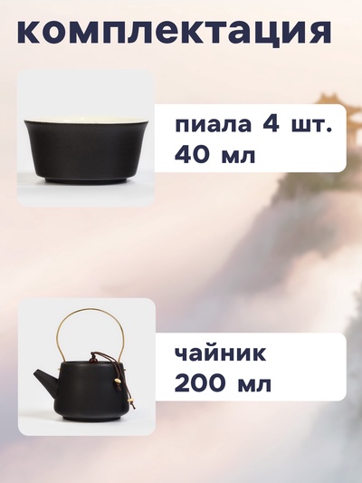 Набор для чайной церемонии «Мияма», 9 предметов, на 4 персоны, чашка 40 мл, чайник 200 мл, керамика, чёрный
