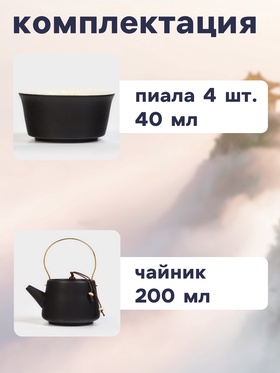 Набор для чайной церемонии «Мотомия», 9 предметов, на 4 персоны, чашка 40 мл, чайник 200 мл, керамика, чёрный