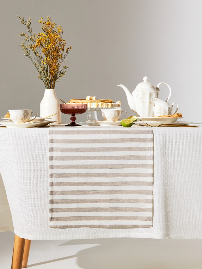 Дорожка на стол Этель Soprano 40×146 см, лён 100%, 180 г/м², белая/серая - Фото 1