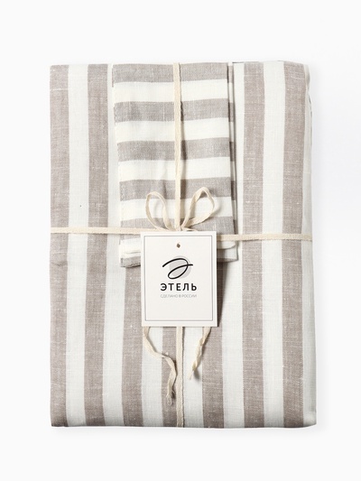 Комплект штор для кухни Этель Soprano, 140×180 см-2 шт., подхваты 2 шт., лен 100%,180 г/м²