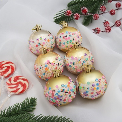 Ёлочные игрушки «Новогодний восторг», шары новогодние, d=6 см, набор 6 шт., золото