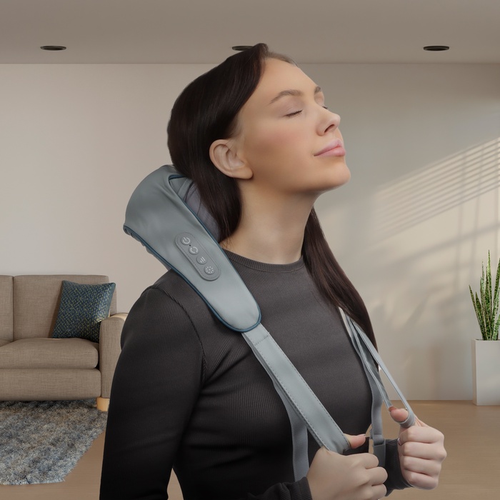 Массажёр для спины и шеи LEM-29, наплечный, ИК-подогрев, серый - Фото 1
