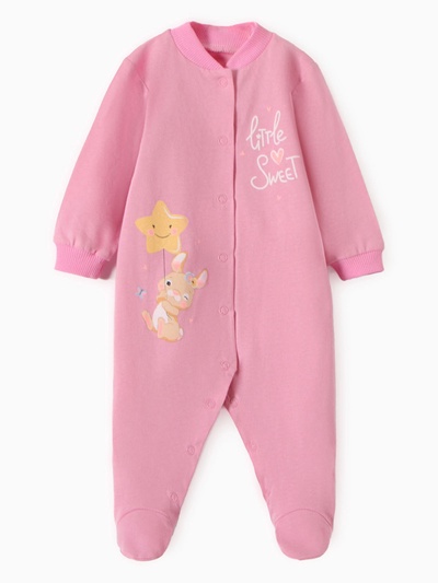 Комбинезон детский с закрытыми ножками «Зайка», цвет розовый, рост 68