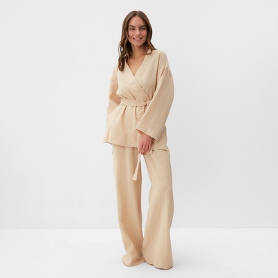 Комплект домашний женский (рубашка на запах, брюки) KAFTAN Basic размер 48-50, молочный