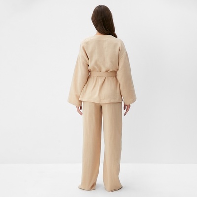 Комплект домашний женский (рубашка на запах, брюки) KAFTAN Basic, размер 48-50, молочный