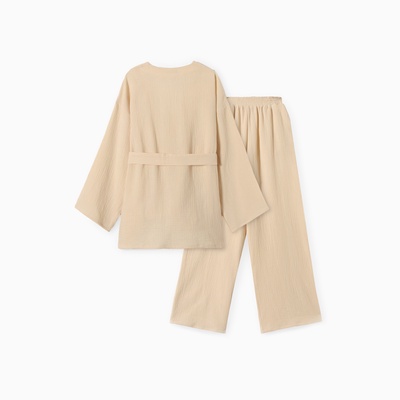 Комплект домашний женский (рубашка на запах, брюки) KAFTAN Basic, размер 48-50, молочный