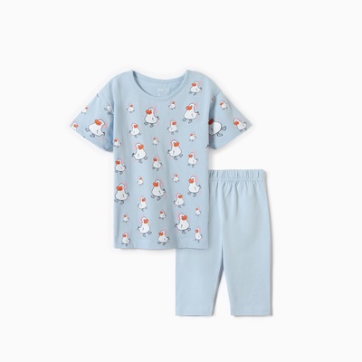 Пижама для девочки (футболка/бриджи), голубая, рост 116 см