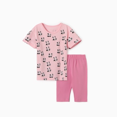 Пижама для девочки (футболка/бриджи), розовая, рост 110 см