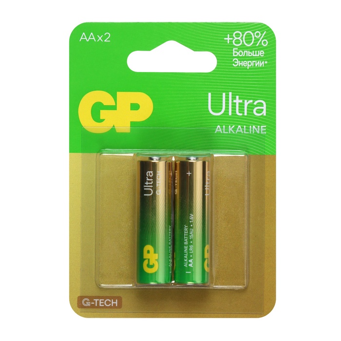 Батарейка алкалиновая GP Ultra, AA, LR6-2BL, 1.5 В, блистер, 2 шт. - Фото 1