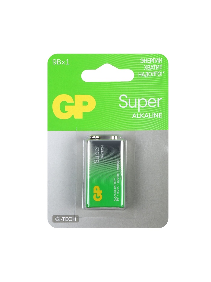 Батарейка алкалиновая GP Super, 6LR61 (6LF22, MN1604)-1BL, 9 В, крона, блистер, 1 шт. - Фото 1