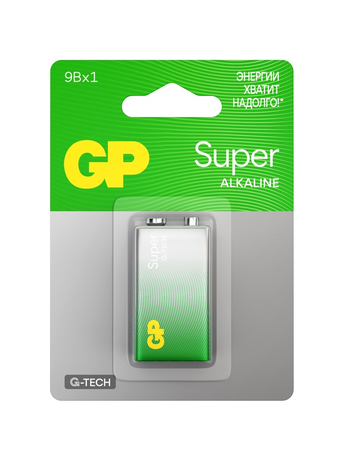 Батарейка алкалиновая GP Super, 6LR61 (6LF22, MN1604)-1BL, 9 В, крона, блистер, 1 шт. - Фото 1