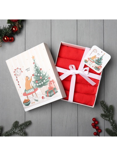 Набор махровых полотенец Этель "Джингл белз" 30х30 см -5шт, 100% хл, 340гр/м2