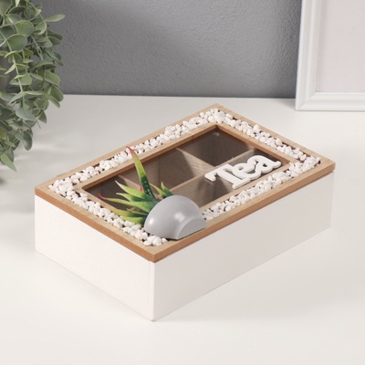 Шкатулка для чая с делениями «Чай. Кактус в горшочке», дерево, 16×23.5×9.5 см