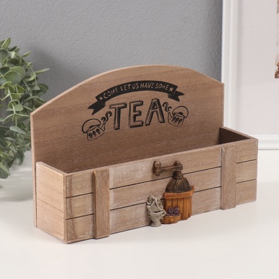 Шкатулка для украшений с делениями «Чай и набор для варки кофе», дерево, 7×26.5×17 см
