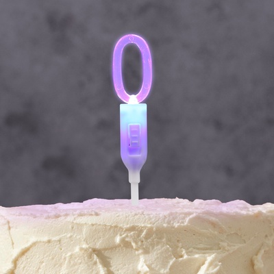 Светодиодная свеча «Цифра 0», 14.5 см, от батареек LR1130×3, свечение мульти (RGB)