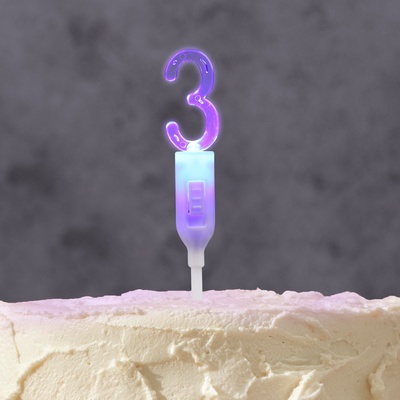 Светодиодная свеча «Цифра 3», 14.5 см, от батареек LR1130×3 (в комплекте), свечение мульти (RGB)