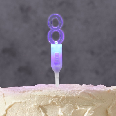 Светодиодная свеча «Цифра 8», 14.5 см, от батареек LR1130×3 (в комплекте), свечение мульти (RGB)