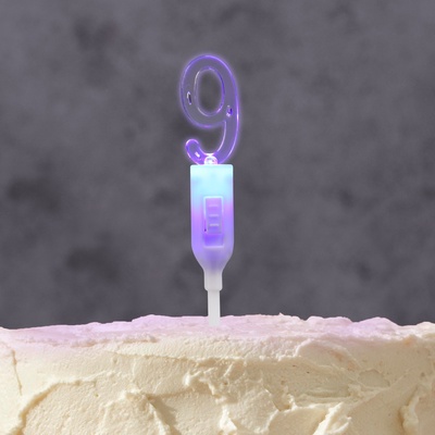 Светодиодная свеча «Цифра 9», 14.5 см, от батареек LR1130×3 (в комплекте), свечение мульти (RGB)