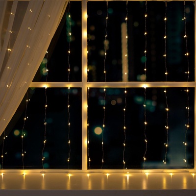 УЦЕНКА Гирлянда «Занавес» 1 × 1 м роса, IP20, серебристая нить, 100 LED, свечение тёплое белое, 12 В