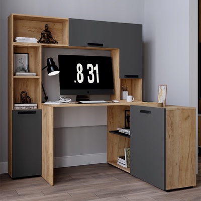 Стол компьютерный «Квартет – 13», с надстройкой, с пеналом, с тумбой, цвет дуб крафт золотой/графит серый