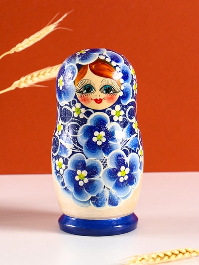 Матрёшка дерево «Марина», гжель, 5-кукольная, 19 см