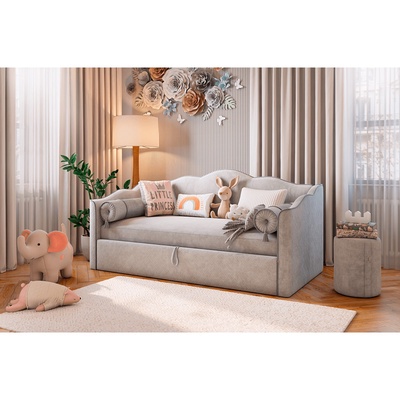 Кровать - тахта «Лея К1», 900×2000 мм, велюр, цвет галька/графит