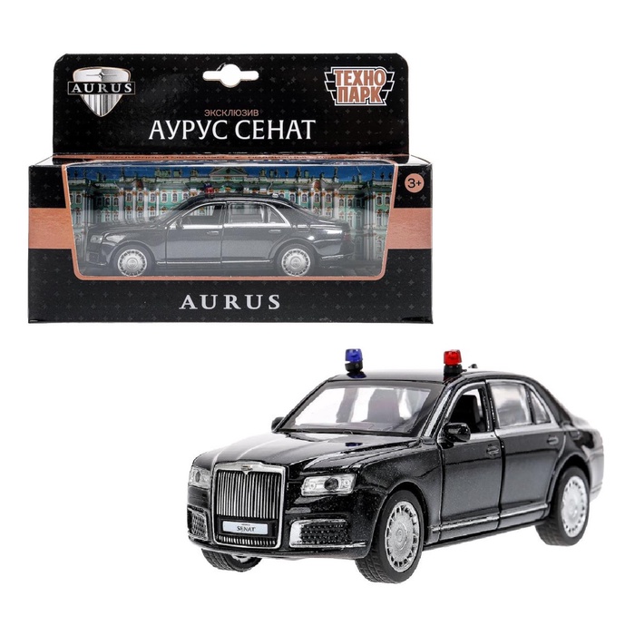 Машинка металлическая «Аурус сенат», открываются двери, багажник, инерция, 13.5 см, черный - Фото 1