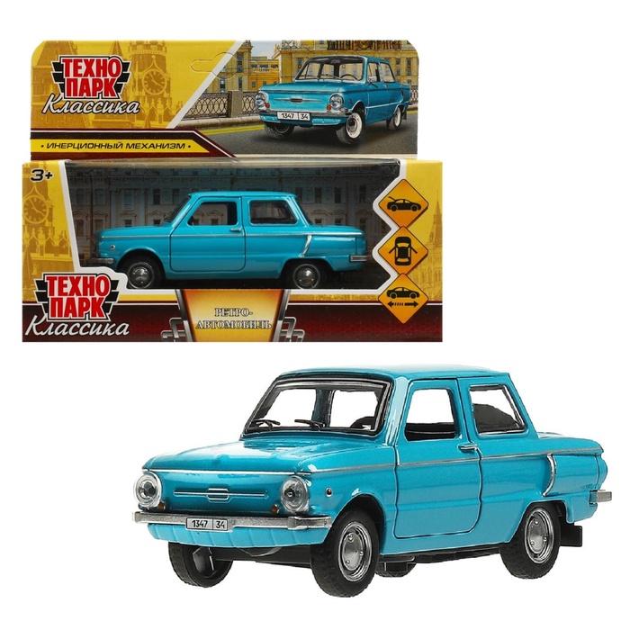 Машинка металлическая «ЗАЗ-968А», ретро - модель «Запорожец», открываются двери, багажник, инерция, 12 см голубой - Фото 1