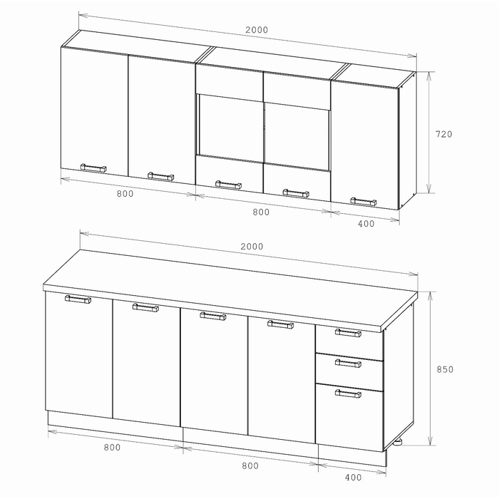Кухонный гарнитур Синтра, 2000 х 600 х 2120, Белый/ Дуб грей