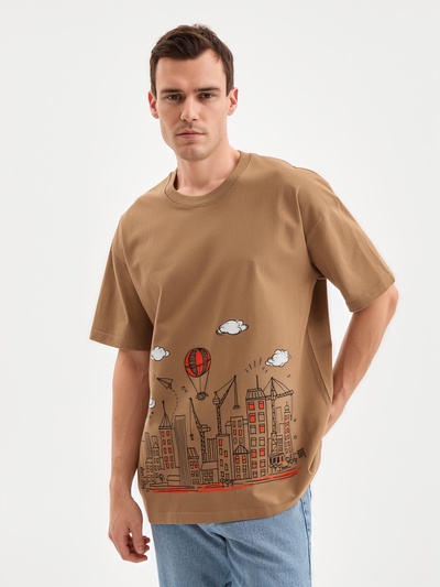 Футболка мужская MINAKU: Art, коричневая, р-р 50-52