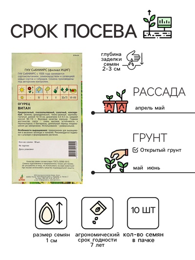 Семена Огурец «Витан», 10 шт., «Агрос»