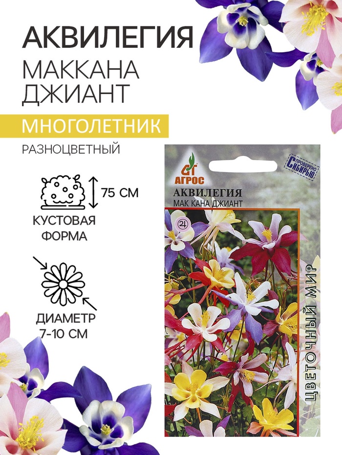 Семена аквилегия «Мак Кана Джиант», 0.1 г - Фото 1