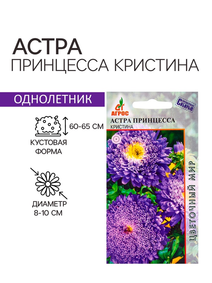 Семена Астра «Принцесса Кристина», 0.3 г, «Агрос» - Фото 1