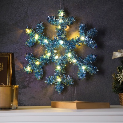 Светодиодная фигура из мишуры «Снежинка голубая» 32 × 2 см, 20 LED, батарейки AG10х3 (в комплекте), свечение тёплое белое