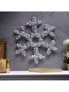 Светодиодная фигура из мишуры «Снежинка серебристая» 32×2 см, 20 LED, батарейки AG10×3 (в комплекте), свечение тёплое белое - фото 60853066