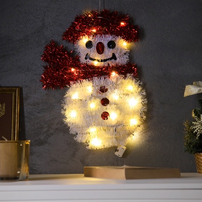 Светодиодная фигура из мишуры «Снеговик» 32×22 см, 20 LED, батарейки AG10×3 (в комплекте), свечение тёплое белое
