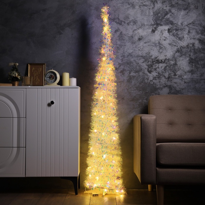 Светодиодная фигура из мишуры «Волшебная елка» 120 × 40 см, 200 LED, батарейки ААх3, свечение тёплое белое - Фото 1