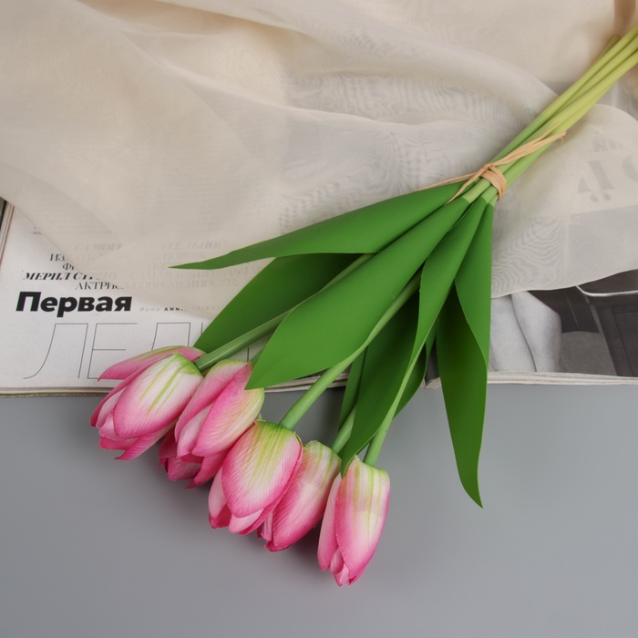 Цветы искусственные «Тюльпан люкс», h=32 см, 7 штук в связке, сиреневые