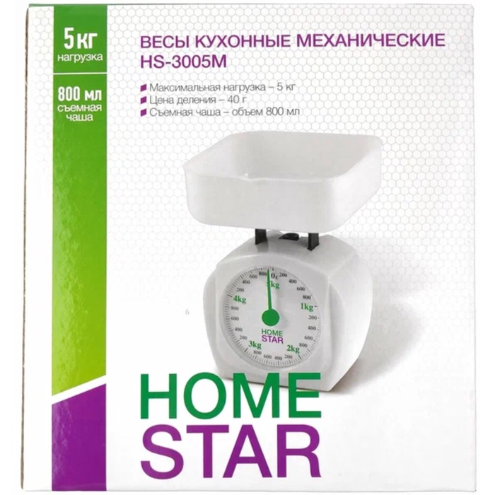 Весы кухонные HOMESTAR HS-3005М, механические, до 5 кг,  белый