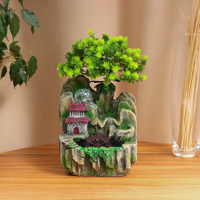 Фонтан настольный «Домик под деревом в горах», 29×16 см, с подсветкой