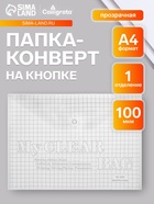 Папка-конверт на кнопке формат А4 100мкр Клетка прозрачная - Фото 1