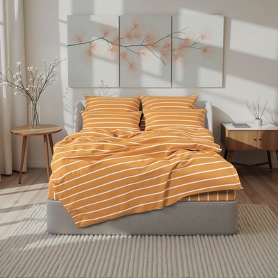 Пододеяльник 1.5-спальный «Этель» Mustard stripes, 145×215 см, поплин
