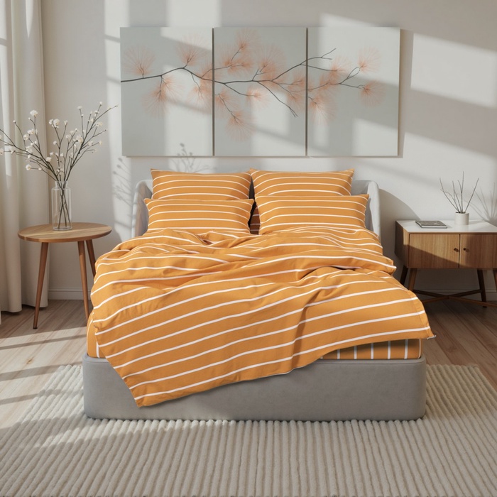 Пододеяльник Этель "Mustard stripes" 200*215, 100% хлопок, поплин 125г/м2 - Фото 1