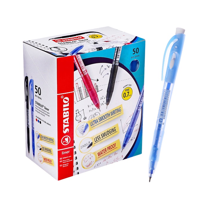 Ручка шариковая автоматическая Stabilo Liner 348F, для письма, узел 0.7 мм, синяя - Фото 1