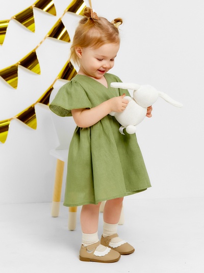 Платье для девочки «Крошка Я» Linen, рост 68-74 см, зелёное