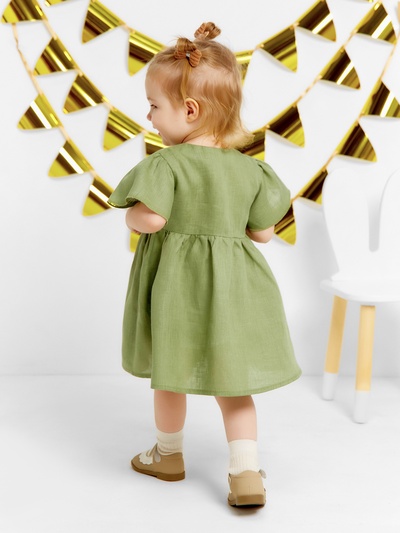 Платье для девочки «Крошка Я» Linen, рост 74-80 см, зелёное