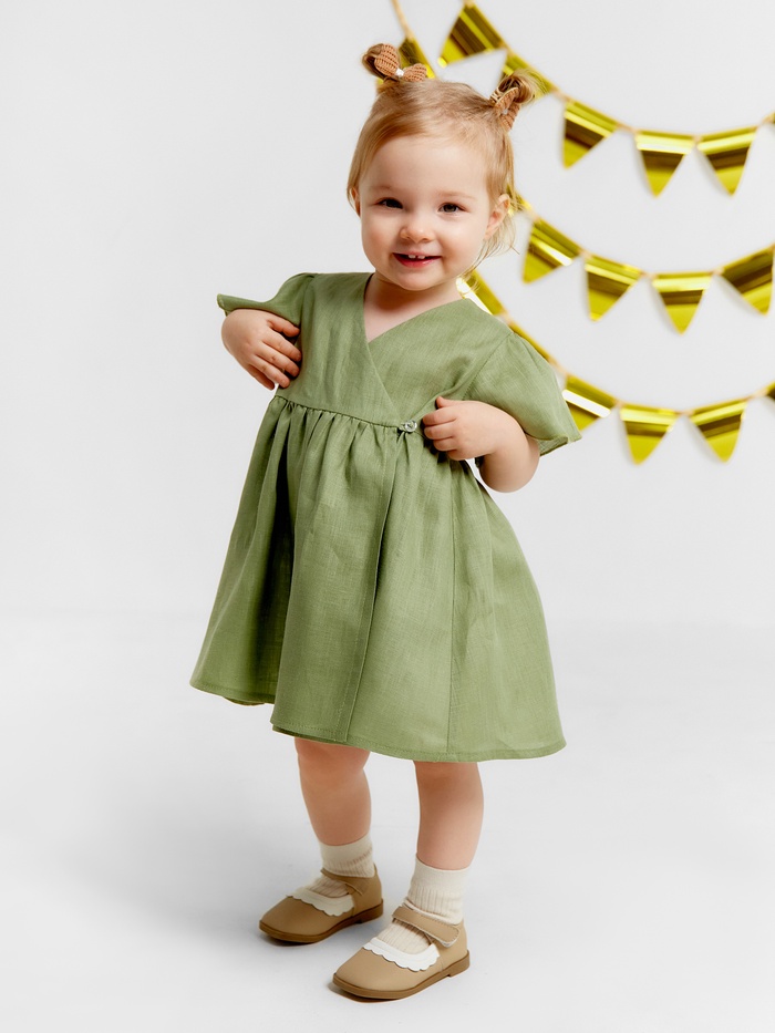 Платье для девочки «Крошка Я» Linen, рост 86-92 см, зелёное